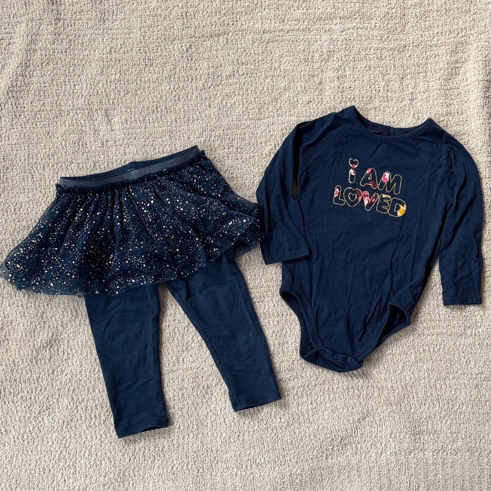 Garanimals onesie and leggings with skirt.